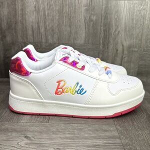 Barbie Sneakers Kids Size 3 White Rainbow Iridescent Low Top New No Box
